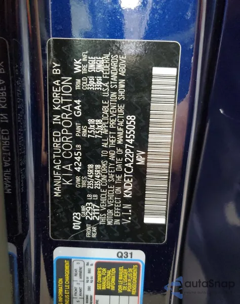 2023 Kia Seltos Sx z USA, uszkodzony, nr VIN KNDETCA22P7455058